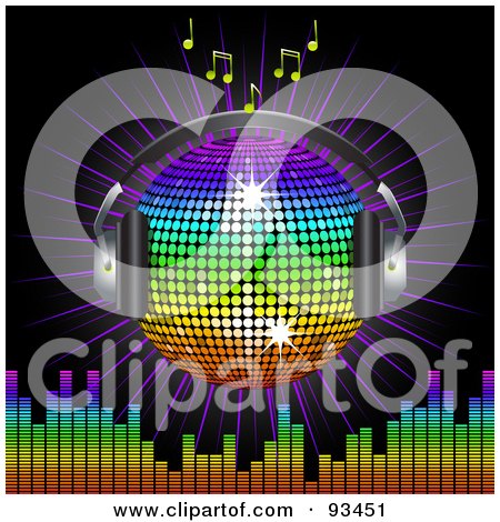 RoyaltyFree RF Clipart Illustration of a Winged Rainbow Disco Ball Globe 