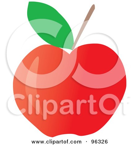 Green Leaf And Stem On A Red Apple