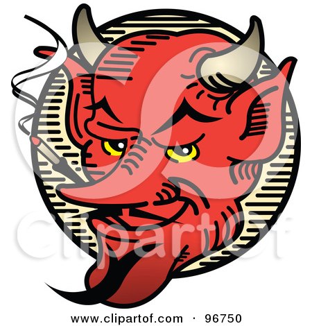 Smoking Red Devil Face Tattoo Design by Andy Nortnik