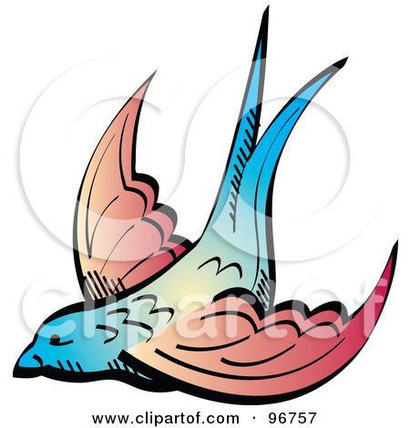 Royalty-free clipart picture of a blue and pink tattoo swallow design, 