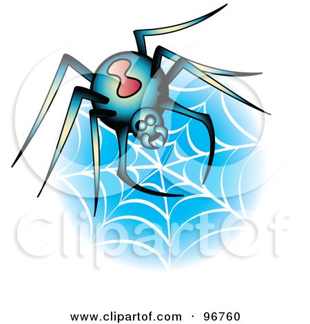  (RF) Clipart Illustration of a Black Widow Spider On A Web Tattoo Design