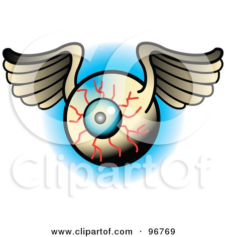 Royalty-free clipart picture of a winged bloodshot eyeball tattoo design, 