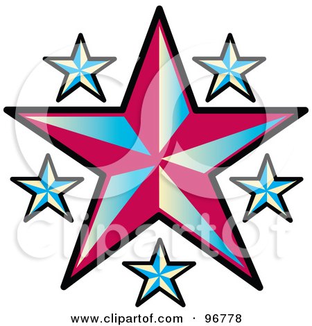 Tattoo Design Of Blue Stars Around A Red Star by Andy Nortnik