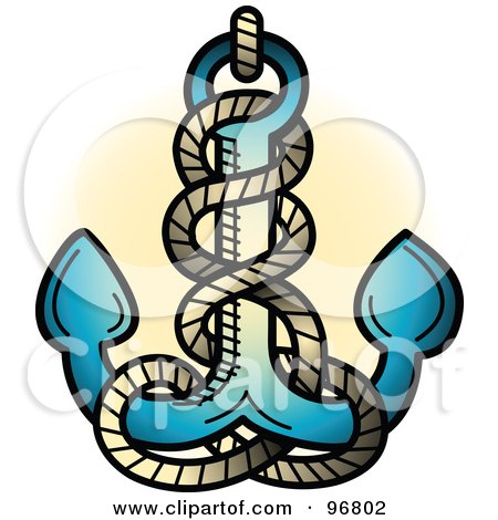 Royalty-free clipart picture of a blue anchor and rope tattoo design, 