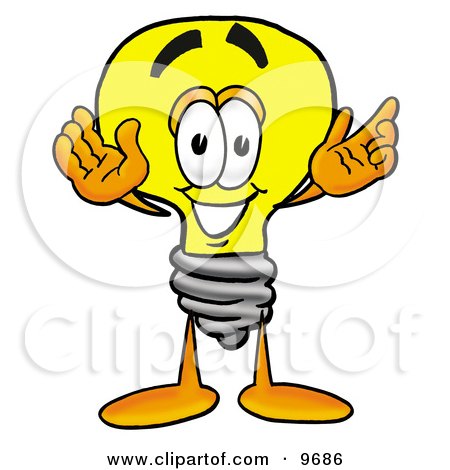 Clipart Picture of a Light Bulb Mascot Cartoon Character With Welcoming Open