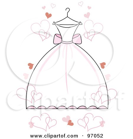 RoyaltyFree RF Clipart Illustration of a White Wedding Dress With Pink 
