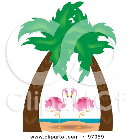 Cartoon Tropical Birds on Free Rf Clipart Illustration Of A Pink Flamingo Pair Gazing