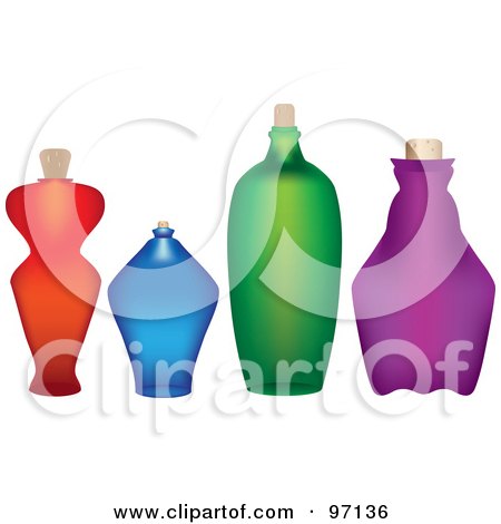 Royalty-Free (RF) Clipart Illustration of a Row Of Colorful Glass Bottles 