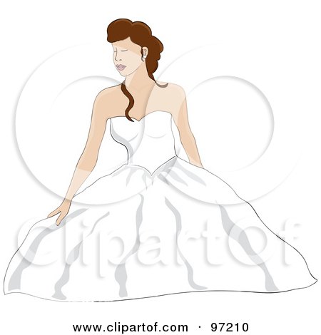 Brunette Bride Sitting On The Floor Her Wedding Gown Puffing Around Her