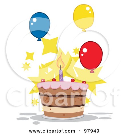 Birthday Cake  Candles on Tiered Birthday Cake With One Candle  Balloons And Stars By Hit Toon