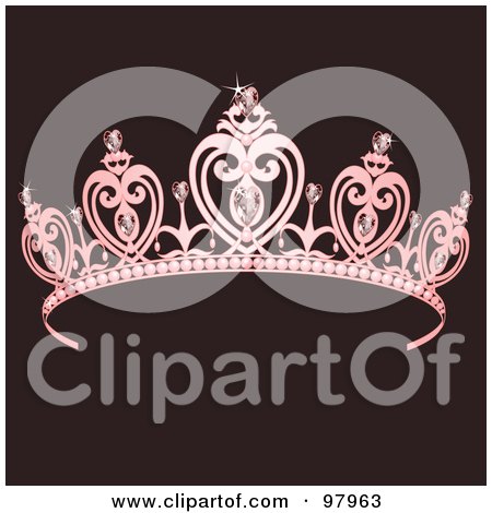 Royalty-free clipart picture of a pink jeweled princess tiara, over brown.