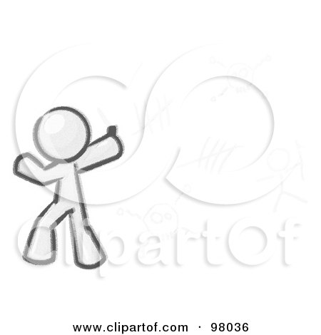 Sketched Design Mascot Man Writing Tribal Designs On A Wall Poster, 