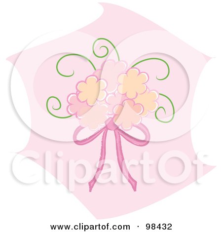 RoyaltyFree RF Clipart Illustration of a Pink Bridal Bouquet And Ribbon 
