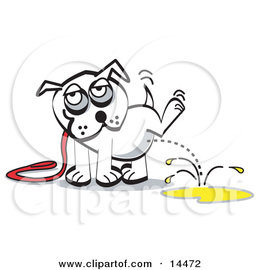 White Dog on a Leash, Lifting His Leg and Urinating Clipart Illustration