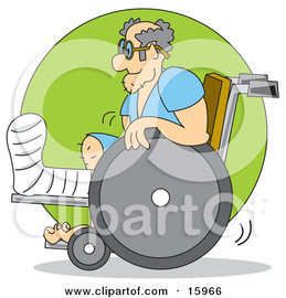 Man With His Leg In A Cast, Using A Wheelchair Clipart Illustration