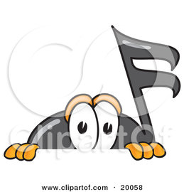 Clipart Picture of a Music Note Mascot Cartoon Character Peeking Over a Surface