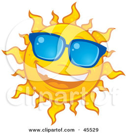 Royalty-free (RF) Clipart Illustration of a Smiling Sun Shining And Wearing Blue Shades