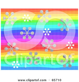 Royalty-Free (RF) Clipart Illustration of a Background Of Snowflakes Over Rainbow Lines