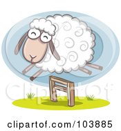 Royalty Free RF Clipart Illustration Of A Wooly Sheep Jumping Over A Hurdle by Qiun