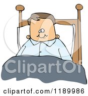 Cartoon Of A Boy Sitting Up In Bed Royalty Free Vector Clipart