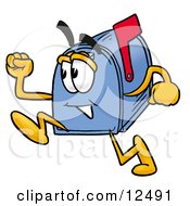 Clipart Picture Of A Blue Postal Mailbox Cartoon Character Running
 by Toons4Biz