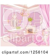 Clipart Of A Fancy Princess Boudoir Bedroom Interior With A Gown On A ...