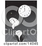 Clocks Sinking Into A Time Warp Over A Starry Night Sky Clipart Illustration by Rasmussen Images