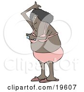 Clipart Illustration Of A Black Lady In Her Undergarments Spraying Deodorant On Her Armpits After Getting Out Of The Shower by Dennis Cox