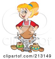 Royalty Free RF Clipart Illustration Of A Blond Girl Using A Pottery Wheel by visekart