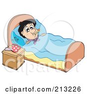 RF) Clipart Illustration of a Sick Girl Taking Her Temperature In Bed ...