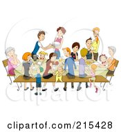 Royalty Free RF Clipart Illustration Of A Large Family Eating At A Reunion by bnpdesignstudio