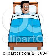 ... Free RF Clipart Illustration Of A Happy Black Boy Tucked Into Bed