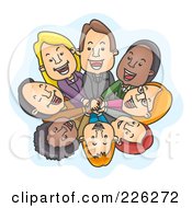 Royalty Free RF Clipart Illustration Of A Happy Business Team In A Huddle Looking Up by bnpdesignstudio