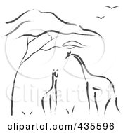 Royalty-Free (RF) Clipart Illustration of Black Sketched Giraffes by