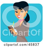 Royalty Free RF Clipart Illustration Of A Pretty Hispanic Businesswoman Writing Notes On A Pad by Monica