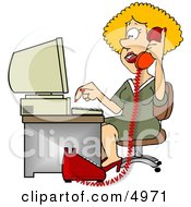 Female Customer Service Representative Talking On Phone And Using Computer Clipart by Dennis Cox