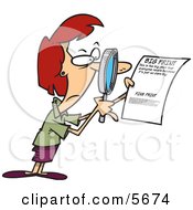 Royalty-free Clip Art: Woman Using A Magnifying Glass To Read The Fine Print On A Document
