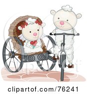 Royalty Free RF Clipart Illustration Of A Sheep Groom Transporting His Bride In A Carriage by bnpdesignstudio