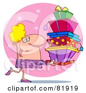 Royalty Free RF Clipart Illustration Of A Female Christmas Shopper Carrying Stacked Gift Boxes by HitToon