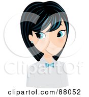 Royalty Free RF Clipart Illustration Of A Pretty Blue Eyed Asian Girl In A Uniform With A Bow Tie by Melisende
