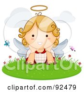 Royalty Free RF Clipart Illustration Of A Cute Blond Angel With Butterflies In The Grass by bnpdesignstudio