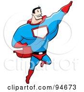 Royalty Free RF Clipart Illustration Of A Strong Super Hero Guy Flying by Cory Thoman