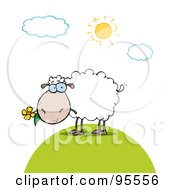 Royalty Free RF Clipart Illustration Of A White Sheep Eating A Flower On A Sunny Day by HitToonCom