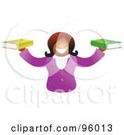 Royalty Free RF Clipart Illustration Of A Happy Woman Holding Out A Book In Each Hand by Prawny