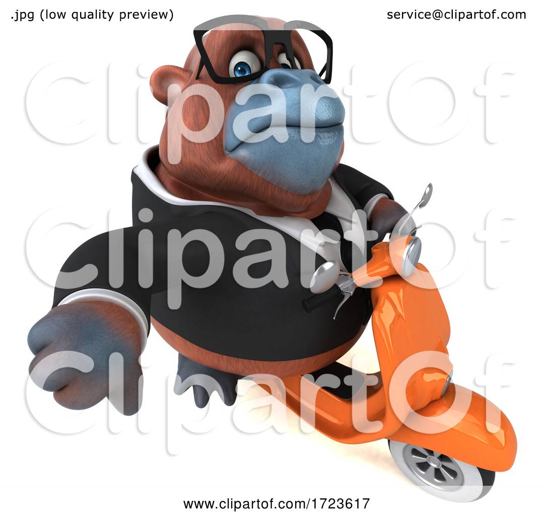 Download 3d Business Orangutan Monkey Riding a Scooter, on a White ...