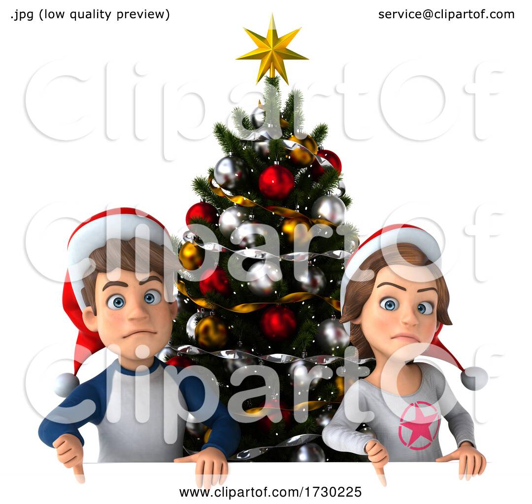 3d Casual Young Man and Woman with a Christmas Tree on a White ...