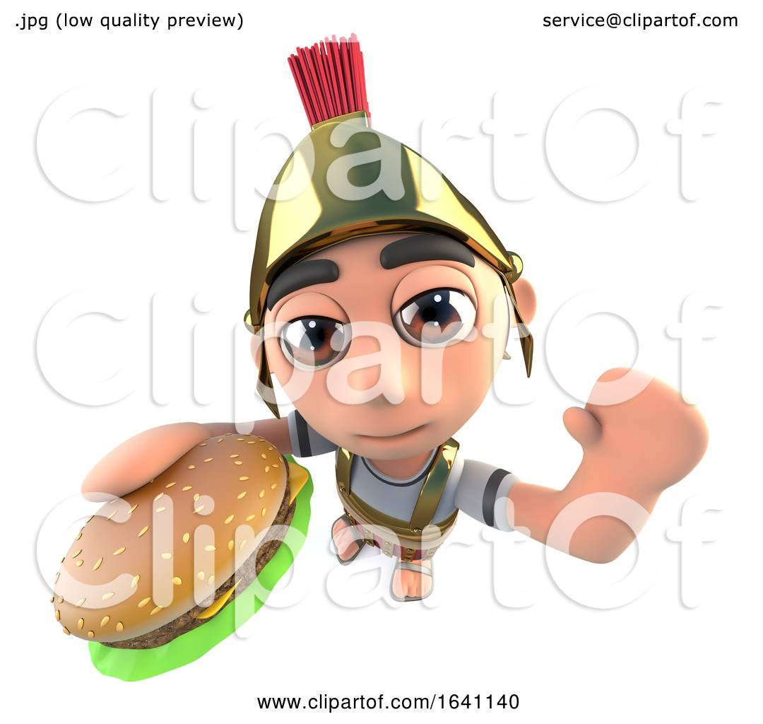 3d Funny Cartoon Roman Soldier Gladiator Eating a Beef Burger by Steve  Young #1641140