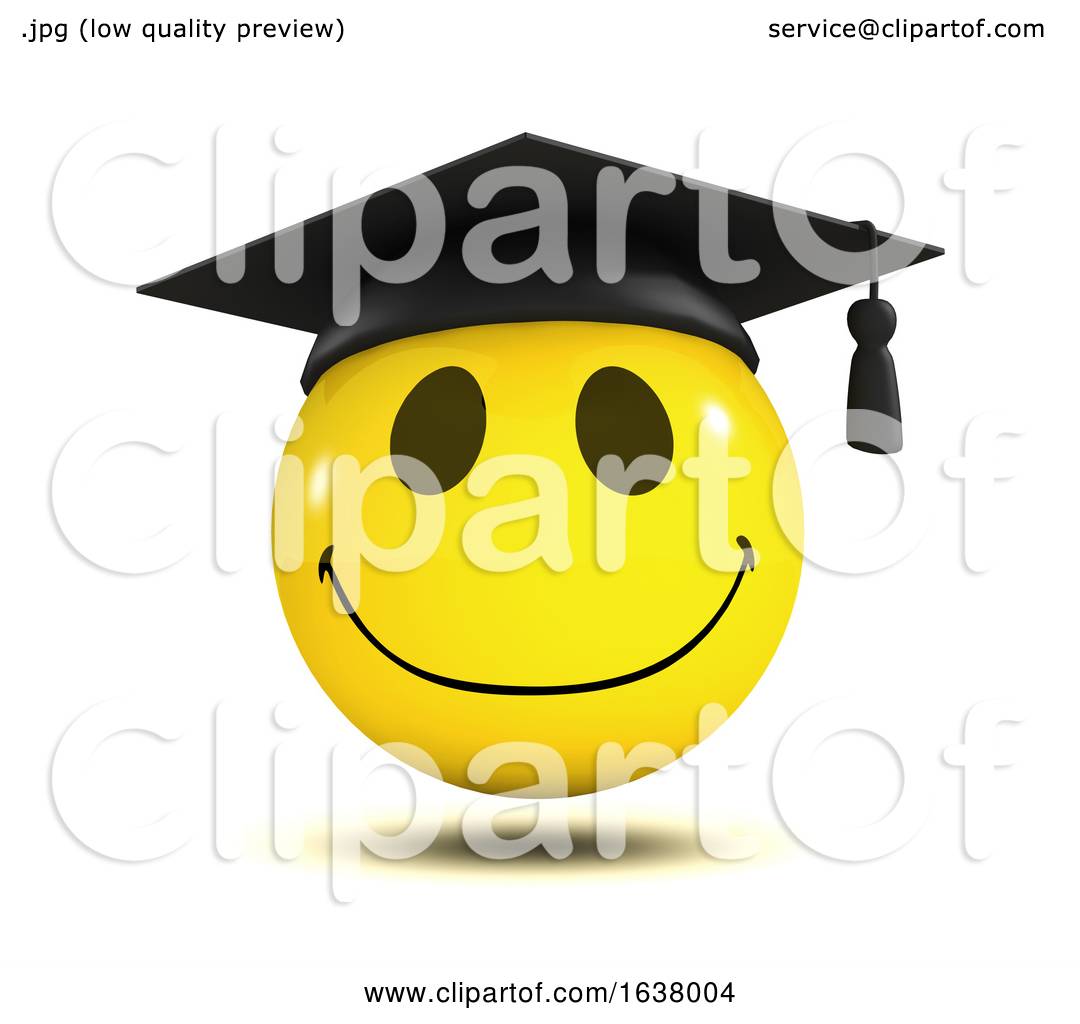 3d Graduate Smiley Face Character Wearing a Mortar Board, On a White ...