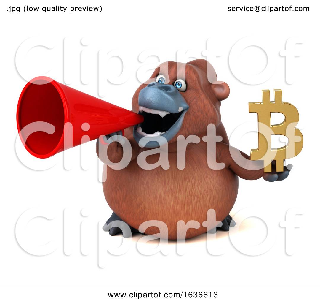 3d Orangutan Monkey Holding a Bitcoin Symbol, on a White Background by Julos #1636613