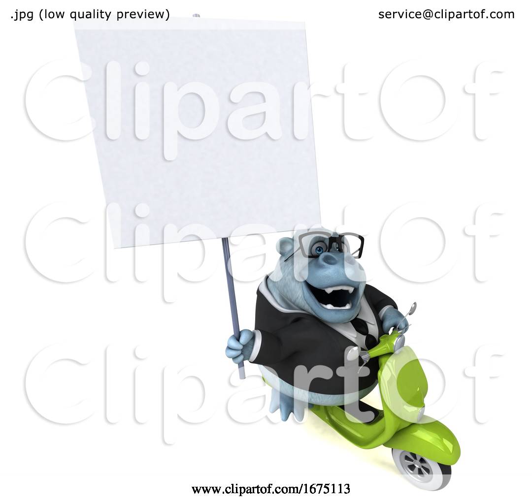 Download 3d White Business Monkey Yeti Riding a Scooter, on a White ...
